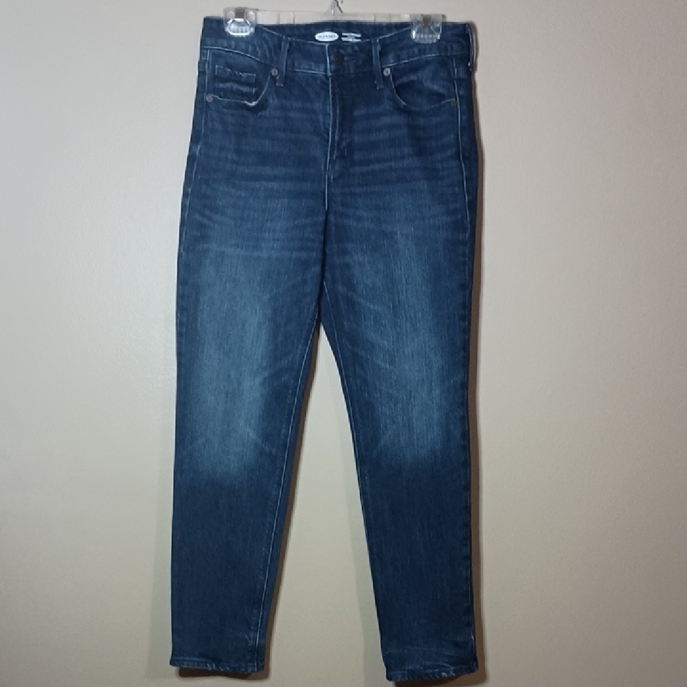 Old Navy Power Straight High Rise Secret Slim Pockets Dark Blue Jeans